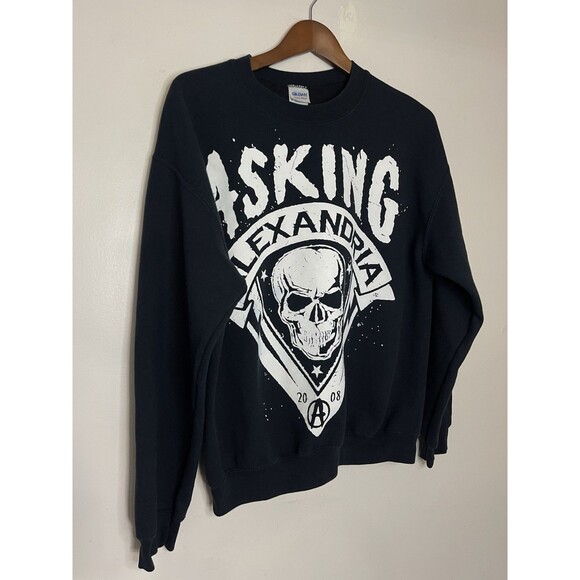 Asking Alexandria Skull Logo Crewneck Sweatshirt Black Medium Gildan Heavyweight - Picture 2 of 4